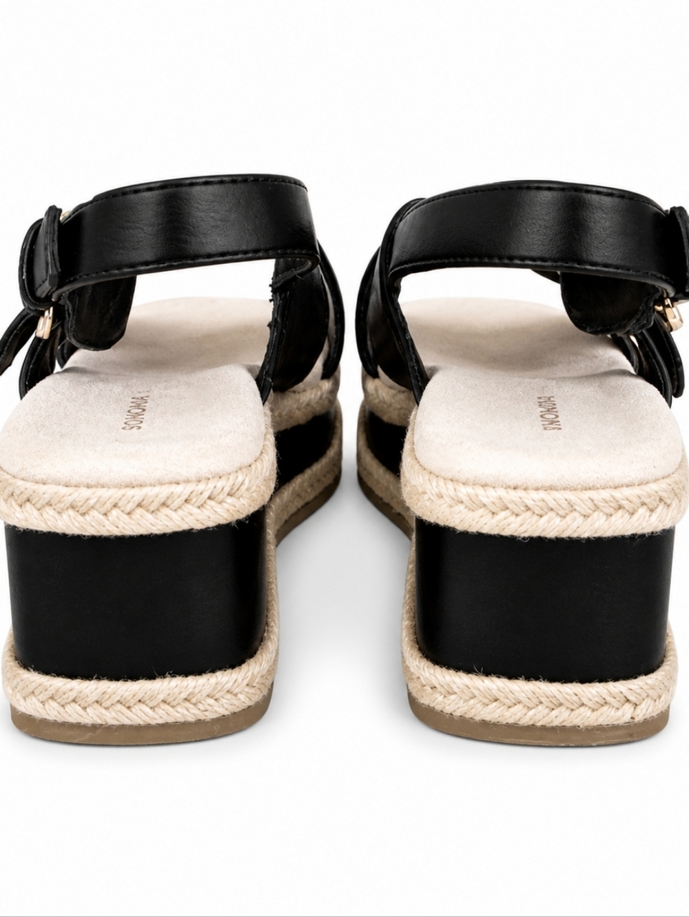 Sonoma Black Platform Sandals Size 7 Gold Buckle Espadrille Wedge Casual Chic - Picture 5 of 13